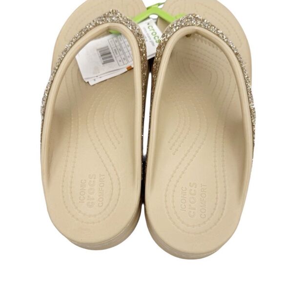 Crocs Sloane Gold Glitter Flip Flops Size 9 Tan - Picture 5 of 8